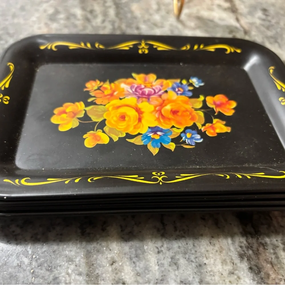 Floral Decorative Tray with Yellow and Orange Accents